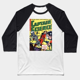 Captain Science vs Space Skeleton Comic Cover Baseball T-Shirt